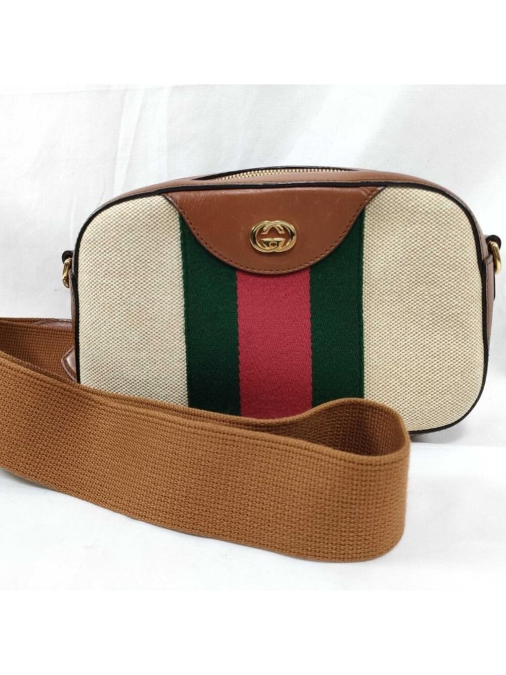 Gucci Vintage Canvas Sherry Line GG Logo Shoulder Bag